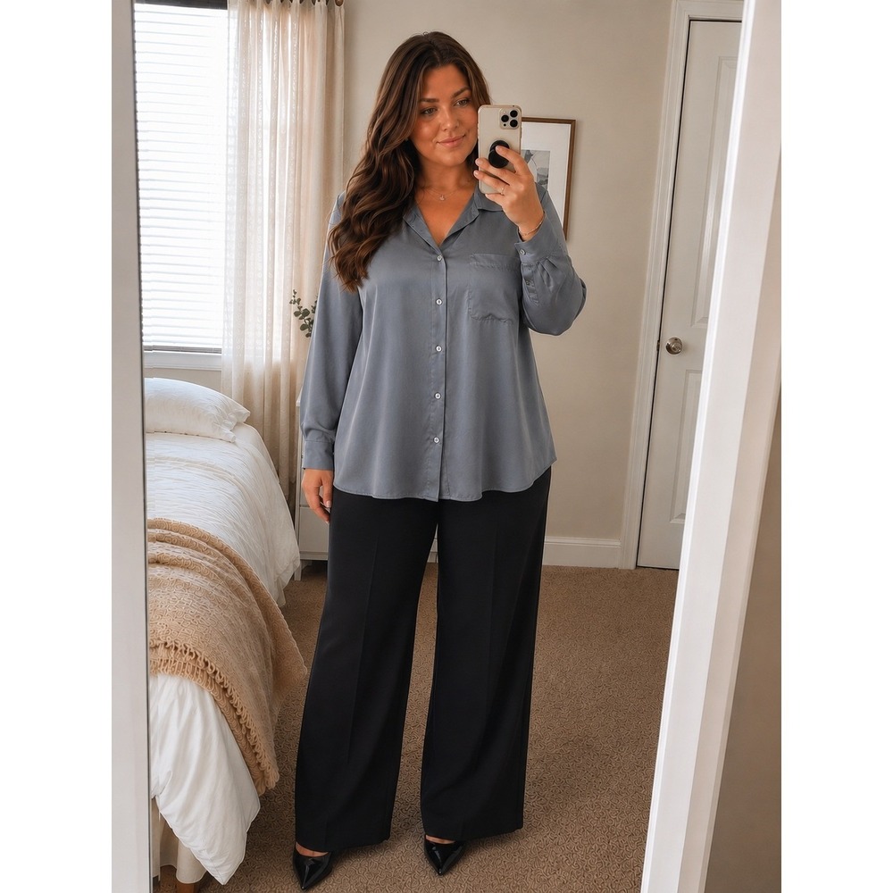 J. Jill Womens Button Down Shirt 2X Gray Lightweight Office Quiet Luxury Minimal
